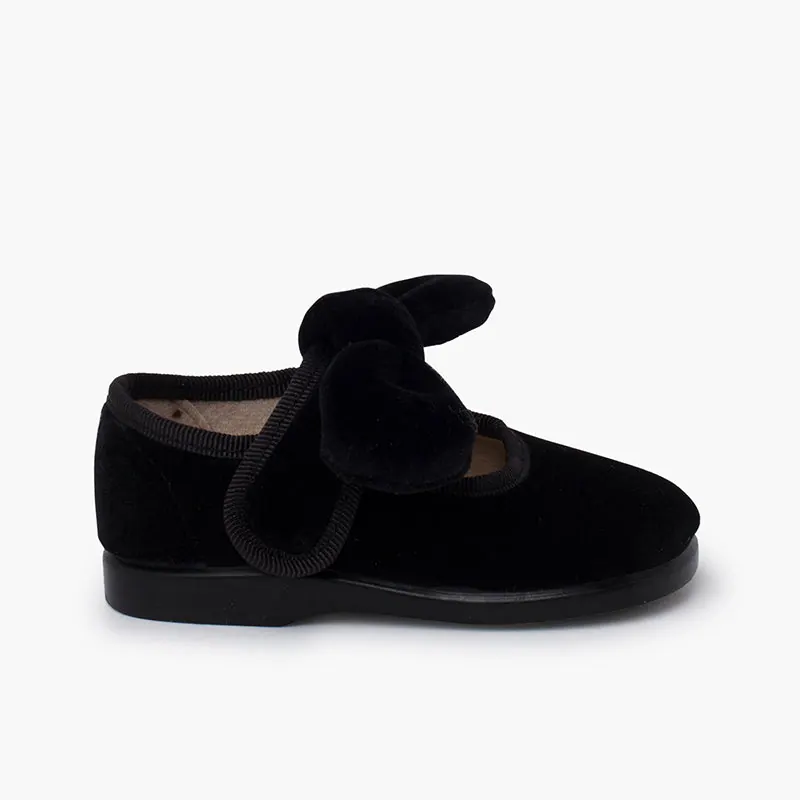 Ballerines filles a noeud en velour noir