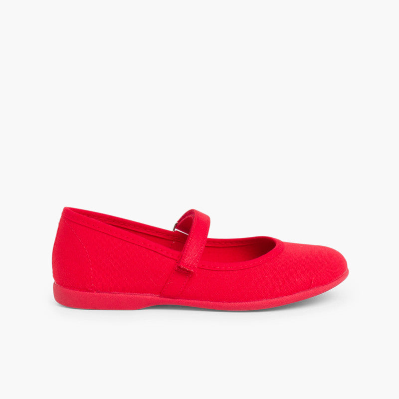 Ballerines filles mary janes en toile rouge