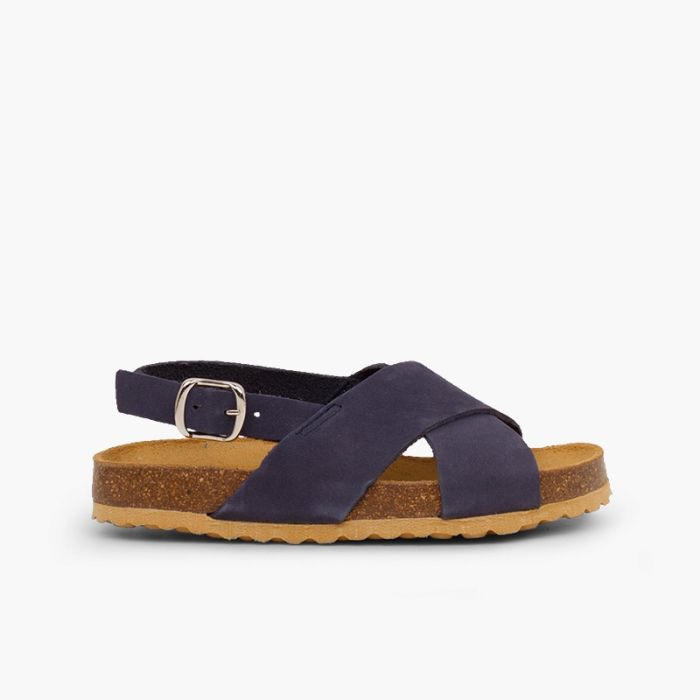 Sandales nobuck croisees bleu