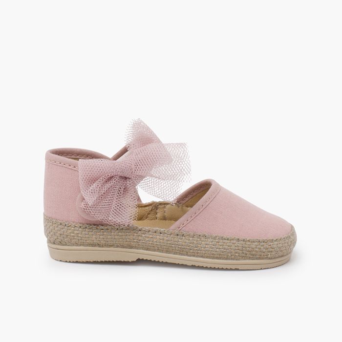 Chaussures fermees en toile a noeud rose - ref. 1560 mpc