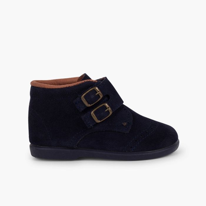 Bottines a boucles en suede bleu marine- ref. 0846 mpc