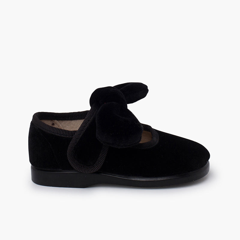 Ballerines filles a noeud en velour noir