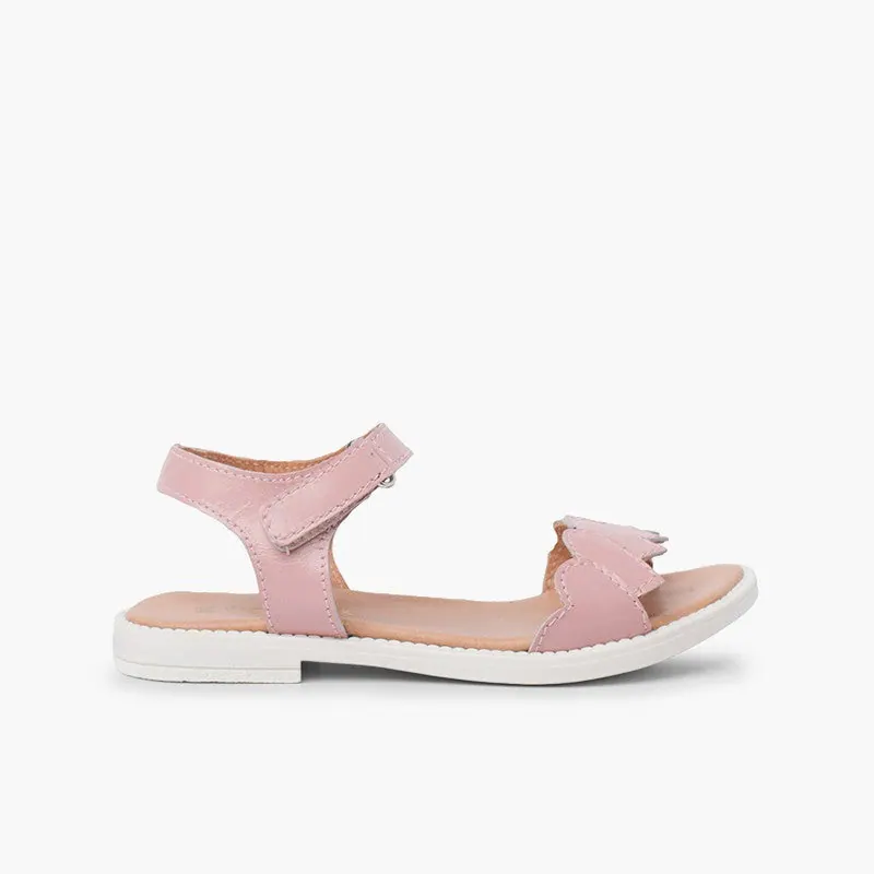Sandales filles en cuir a coeurs rose