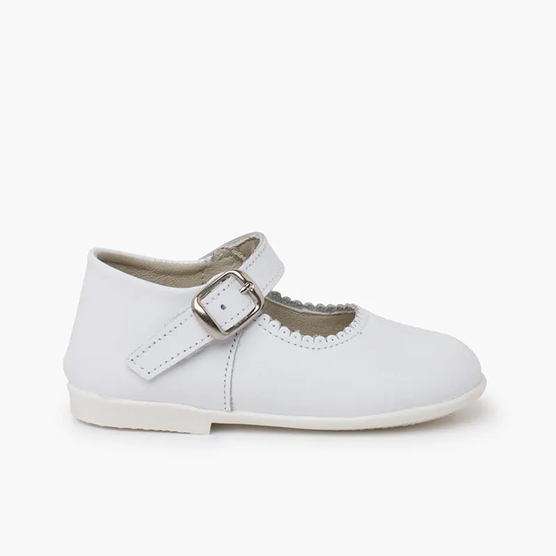 Ballerines filles a boucle en cuir blanc