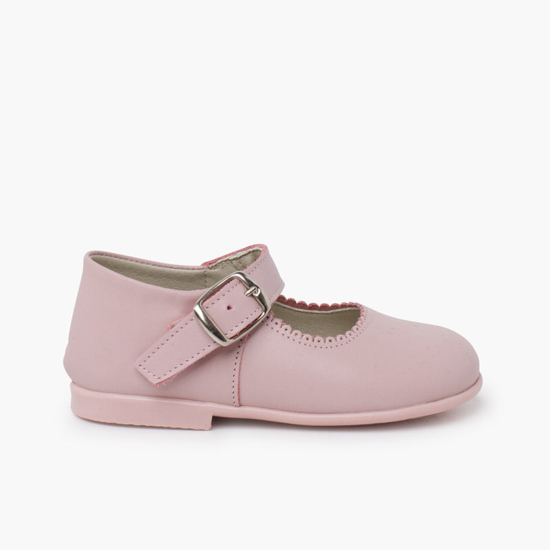 Ballerines filles a boucle en cuir rose