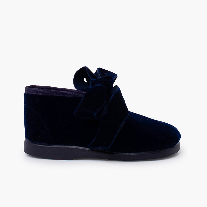 Bottines velour noeud bleu