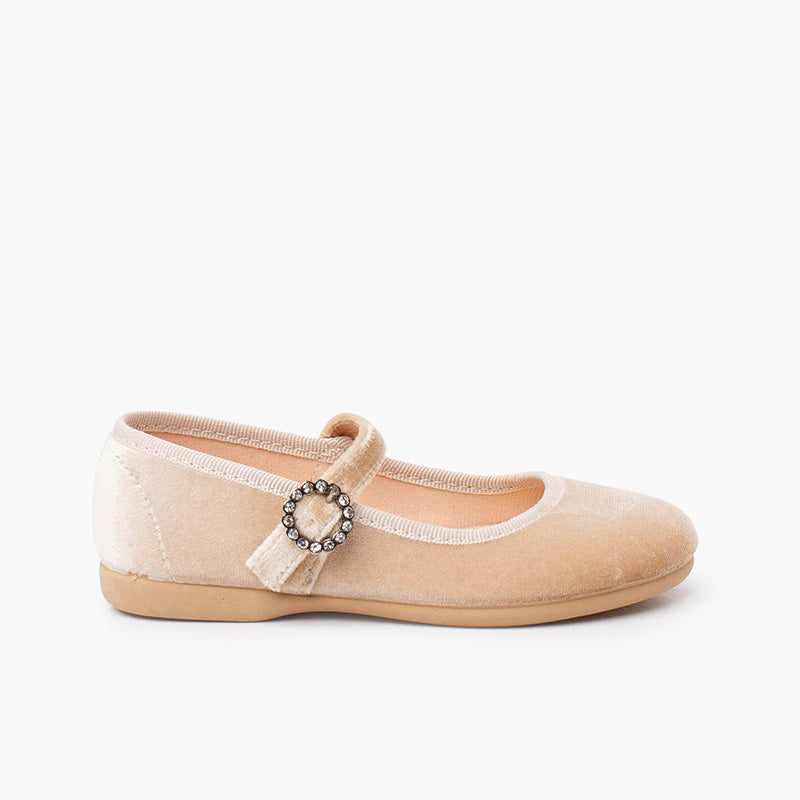 Mary janes velour beige bijou