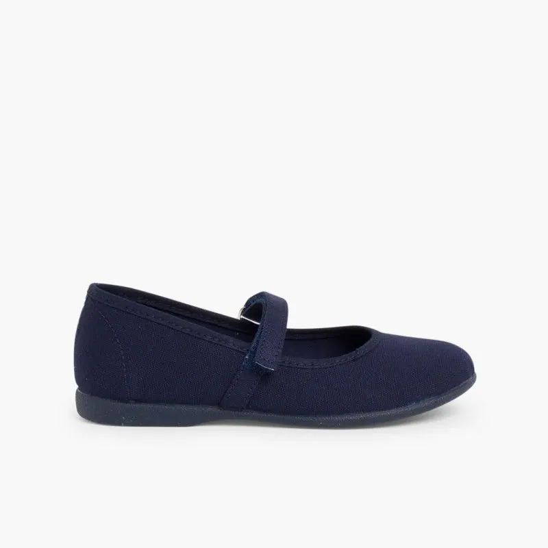 Ballerines filles mary janes en toile bleu marine