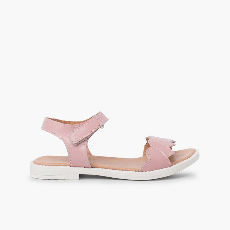 Sandales filles en cuir a coeurs rose