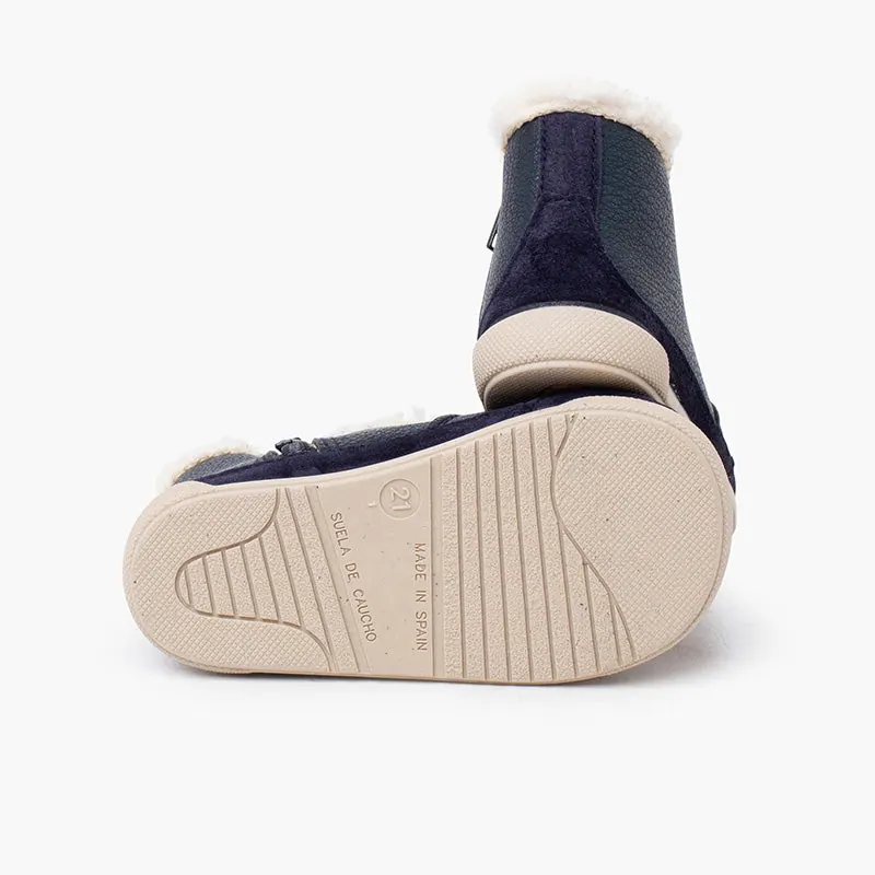 Bottines barefoot neocuir col fourrure mouton bleu 2