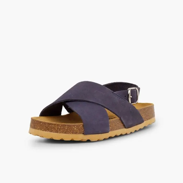 Sandales nobuck croisees bleu 2
