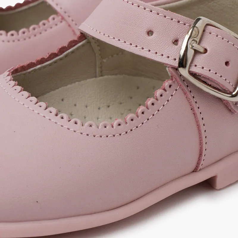 Ballerines filles a boucle en cuir rose 2