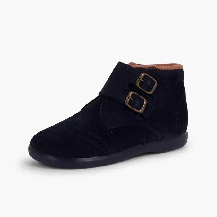 Bottines a boucles en suede bleu marine- ref. 0846 mpc 2