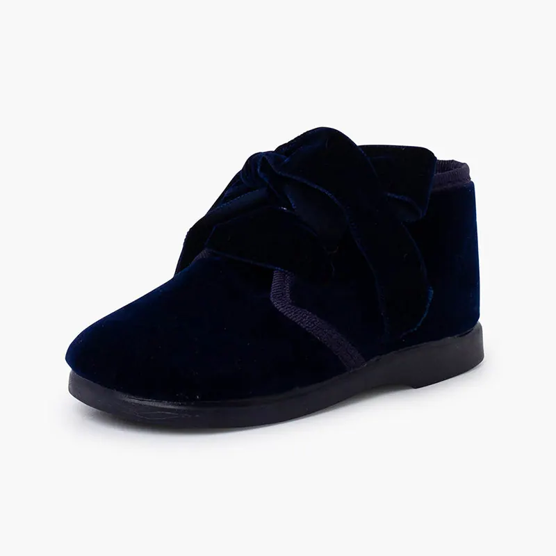 Bottines velour noeud bleu 2