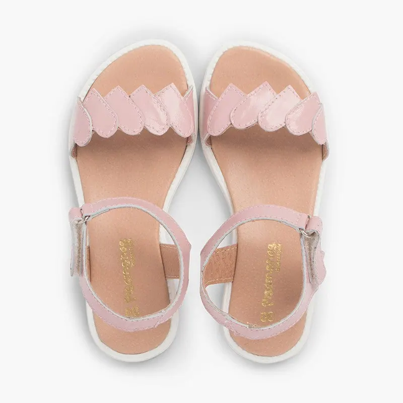 Sandales filles en cuir a coeurs rose 2