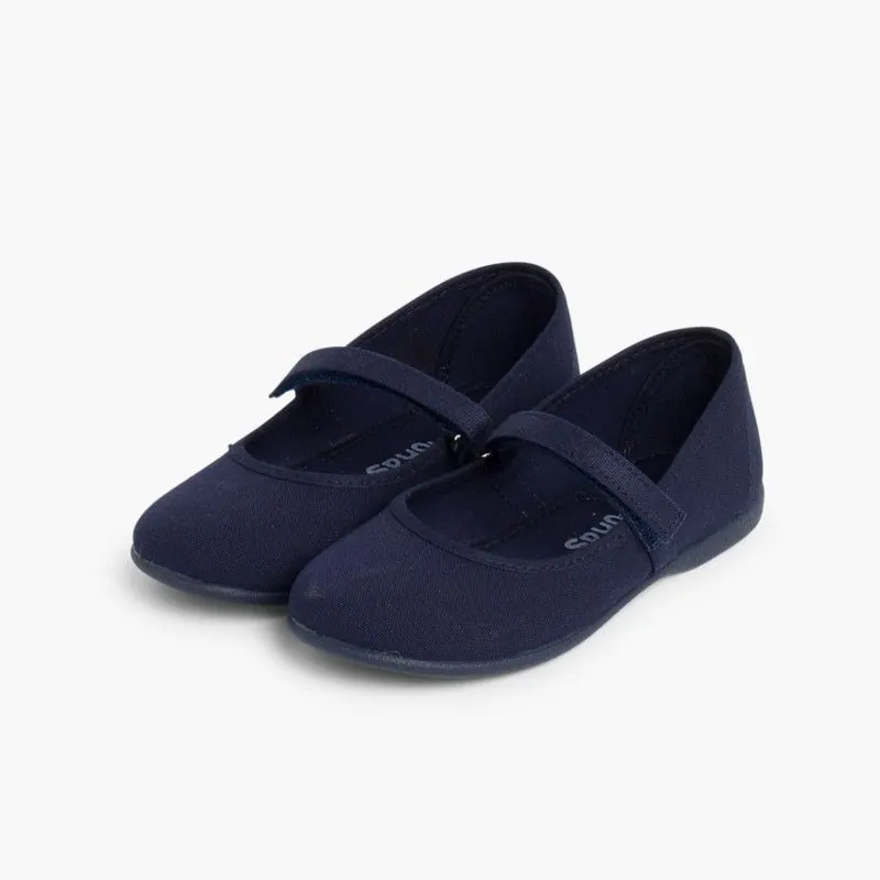Ballerines filles mary janes en toile bleu marine 3