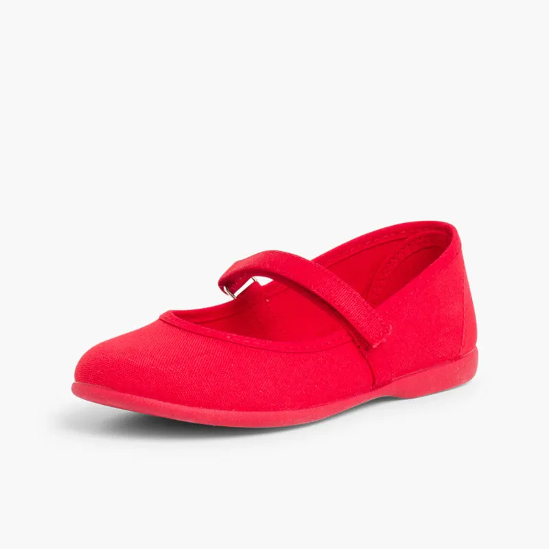 Ballerines filles mary janes en toile rouge 3