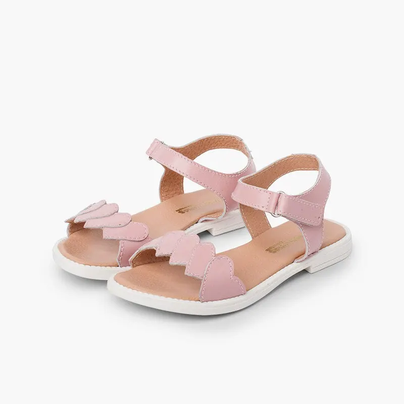 Sandales filles en cuir a coeurs rose 3