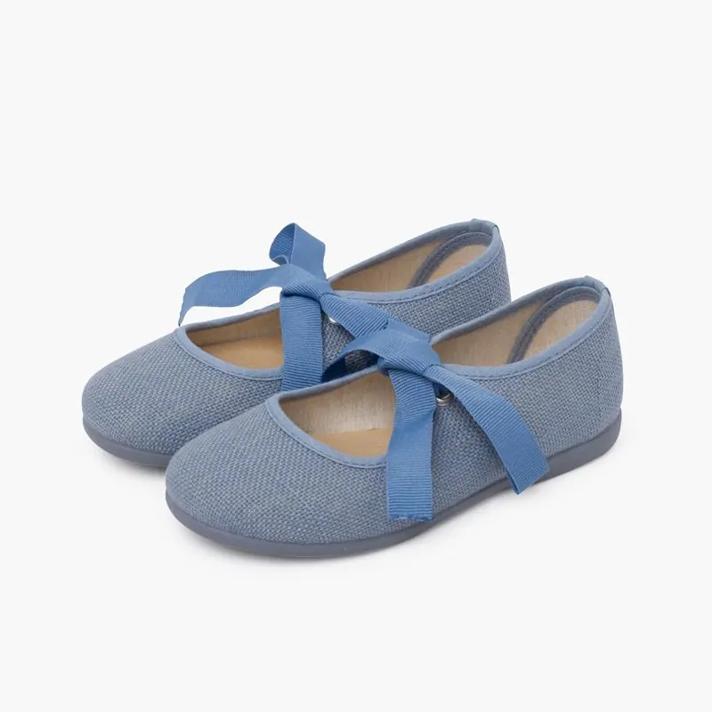 Ballerines en lin indigo à nœud 3