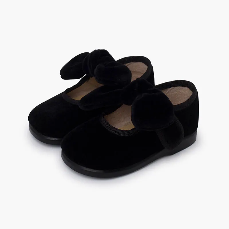 Ballerines filles a noeud en velour noir 3