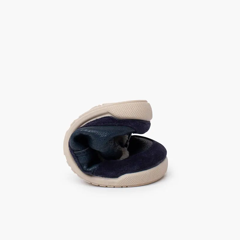 Bottines barefoot neocuir col fourrure mouton bleu 3