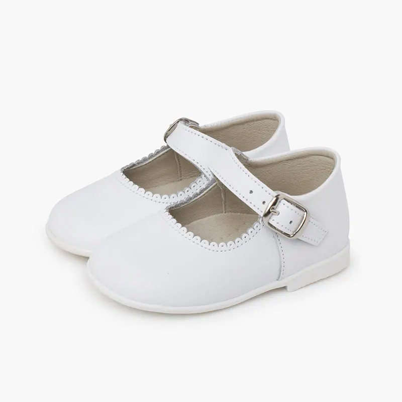 Ballerines filles a boucle en cuir blanc 4