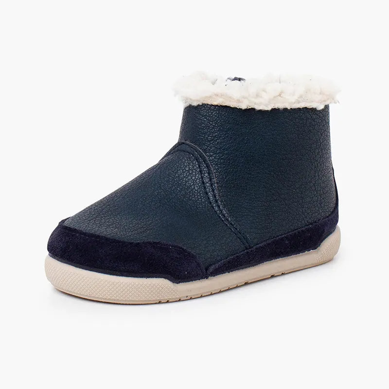 Bottines barefoot neocuir col fourrure mouton bleu 4