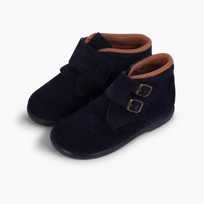Bottines a boucles en suede bleu marine- ref. 0846 mpc 4