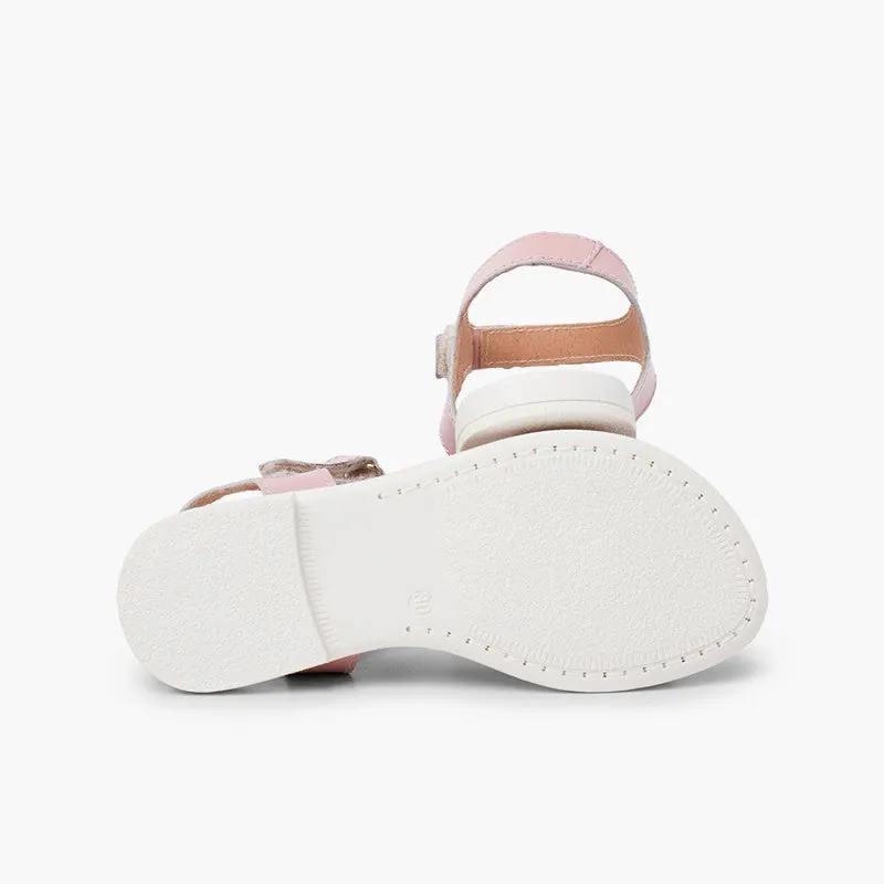 Sandales filles en cuir a coeurs rose 4
