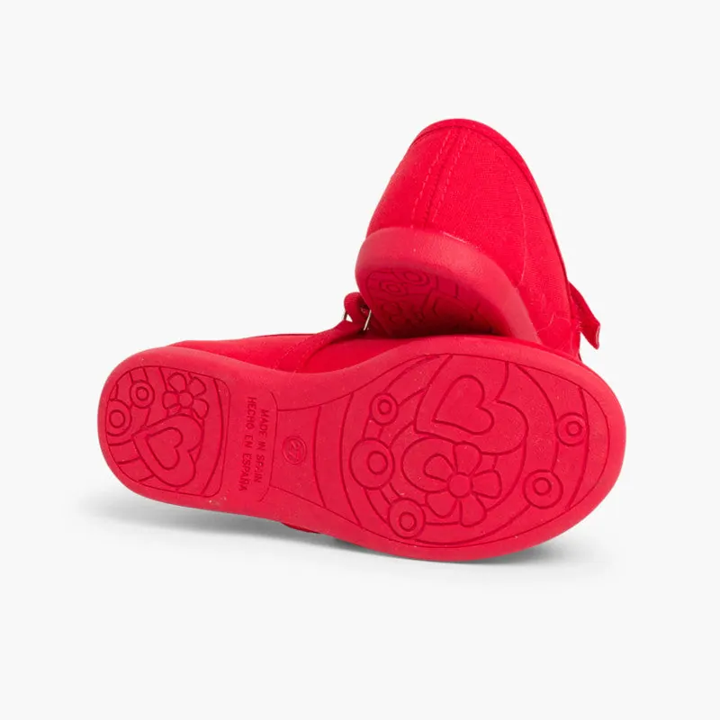 Ballerines filles mary janes en toile rouge 4