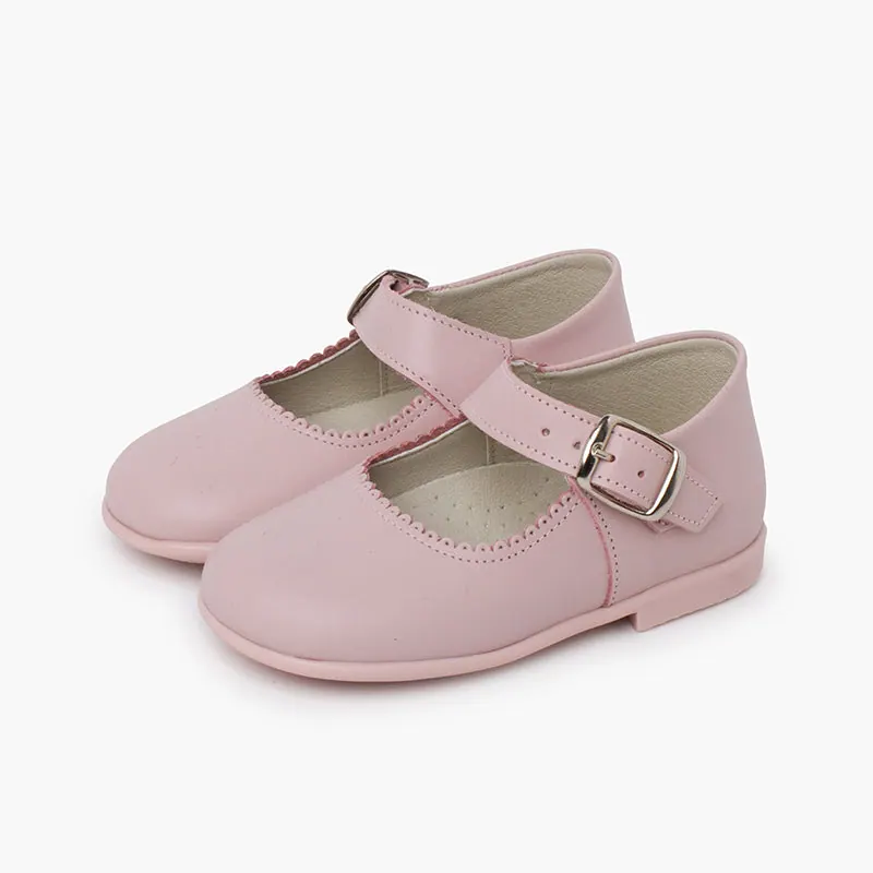 Ballerines filles a boucle en cuir rose 4