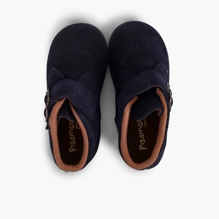 Bottines a boucles en suede bleu marine- ref. 0846 mpc 5