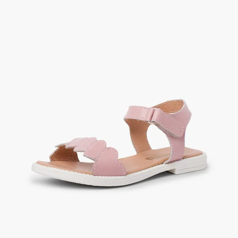 Sandales filles en cuir a coeurs rose 5