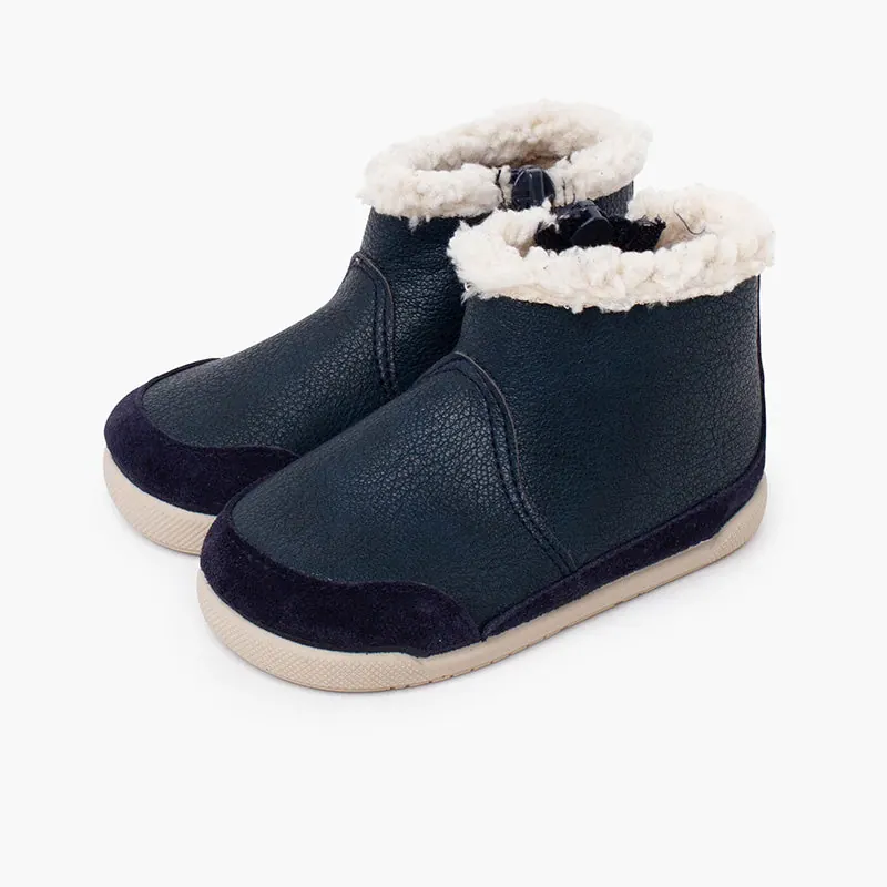 Bottines barefoot neocuir col fourrure mouton bleu 5