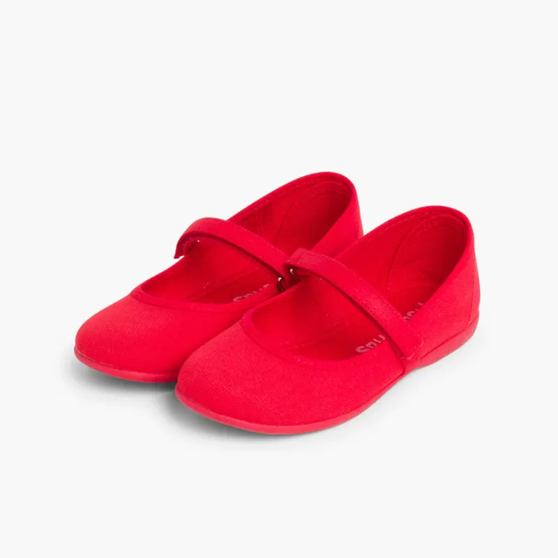 Ballerines filles mary janes en toile rouge 5