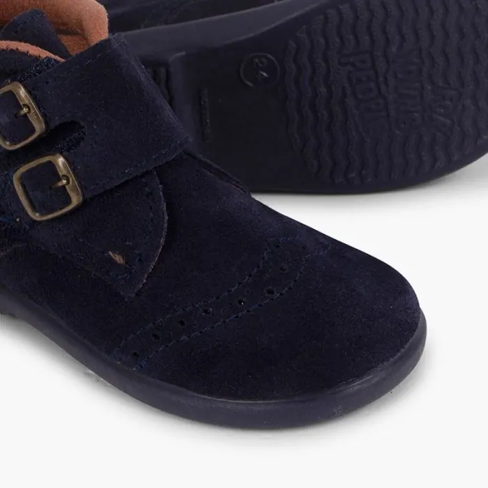 Bottines a boucles en suede bleu marine- ref. 0846 mpc 6