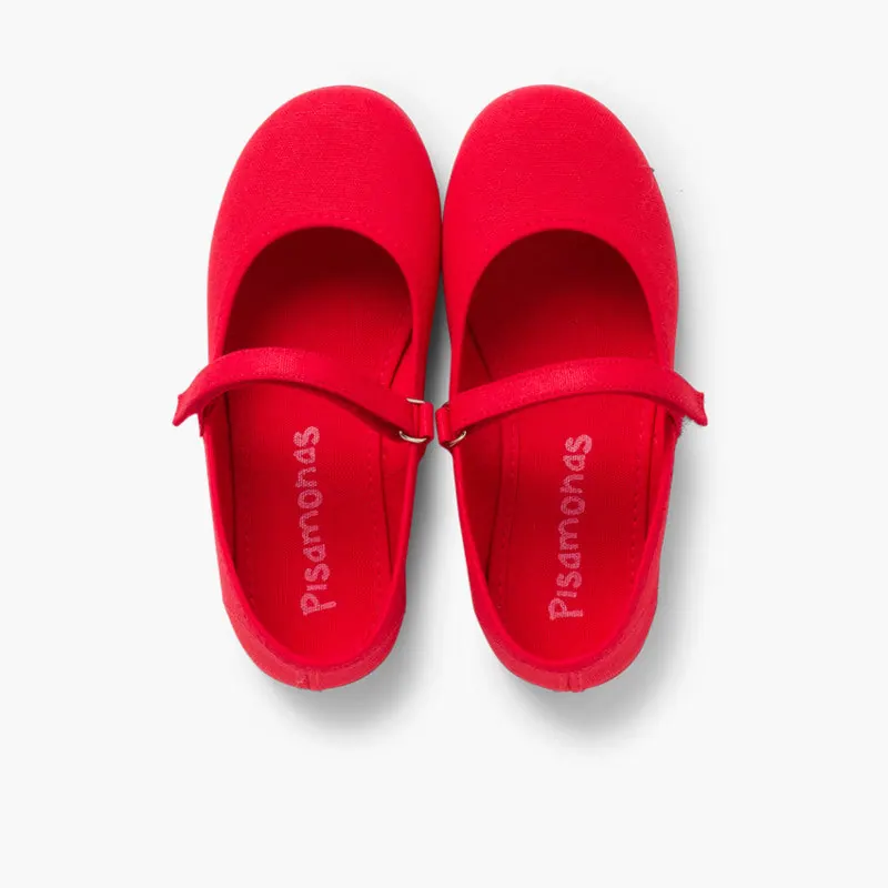 Ballerines filles mary janes en toile rouge 6