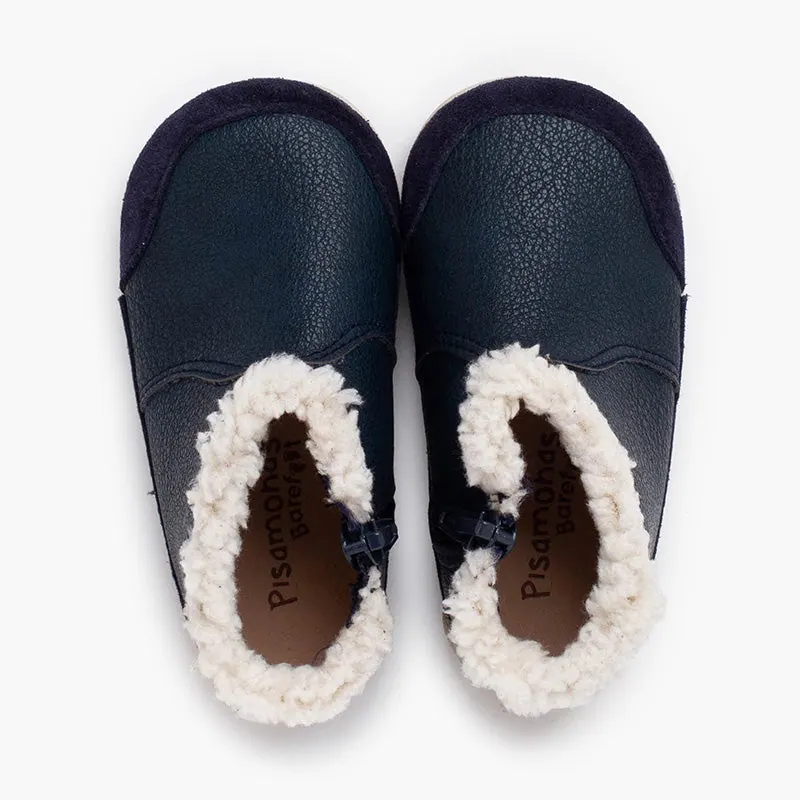 Bottines barefoot neocuir col fourrure mouton bleu 6