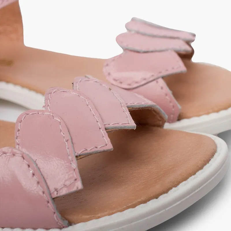 Sandales filles en cuir a coeurs rose 6