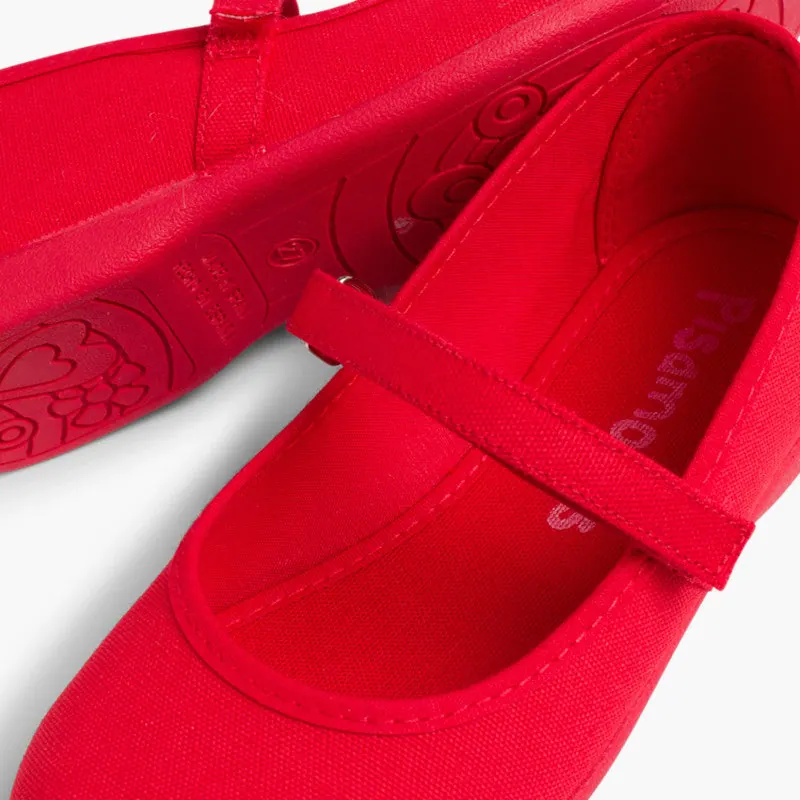 Ballerines filles mary janes en toile rouge 7