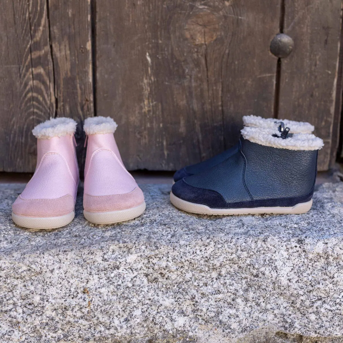 Bottines barefoot neocuir col fourrure mouton bleu 8
