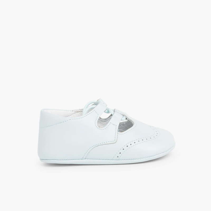 Chaussons bébé anglaises cuir bleu ciel