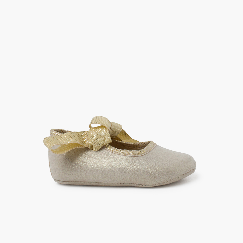 Chaussons bébé nœud brillant or