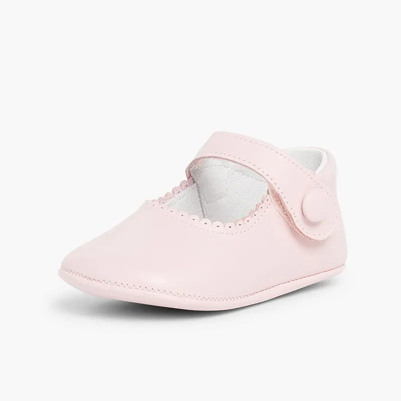 Chaussons bébé en cuir rose 2