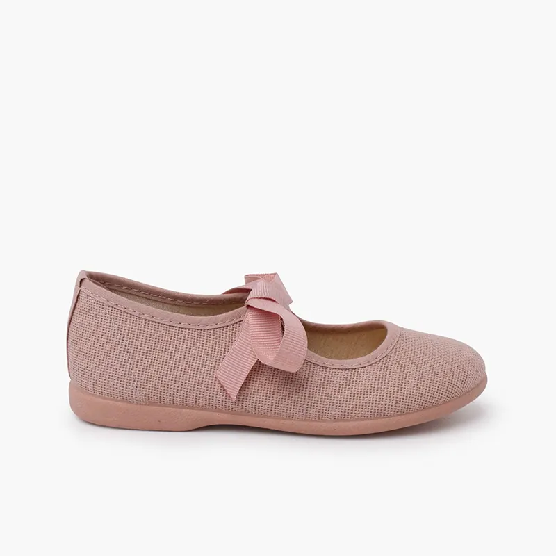 Ballerines en lin rose à nœud
