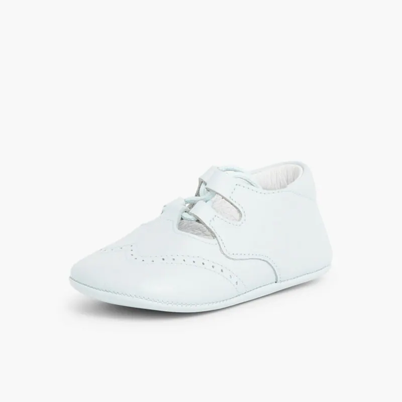 Chaussons bébé anglaises cuir bleu ciel 2