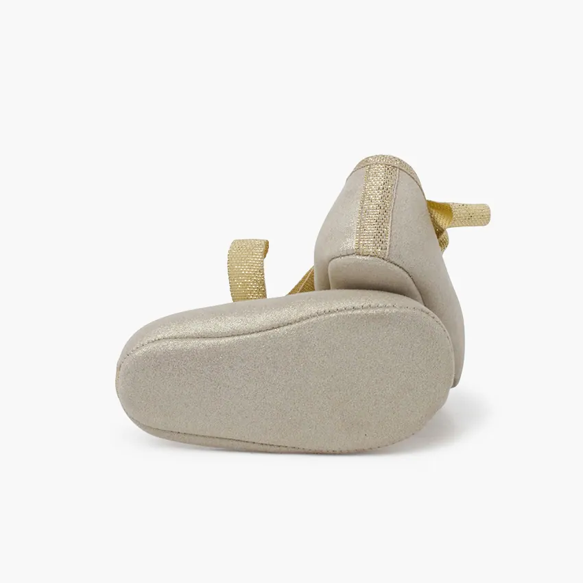 Chaussons bébé nœud brillant or 3