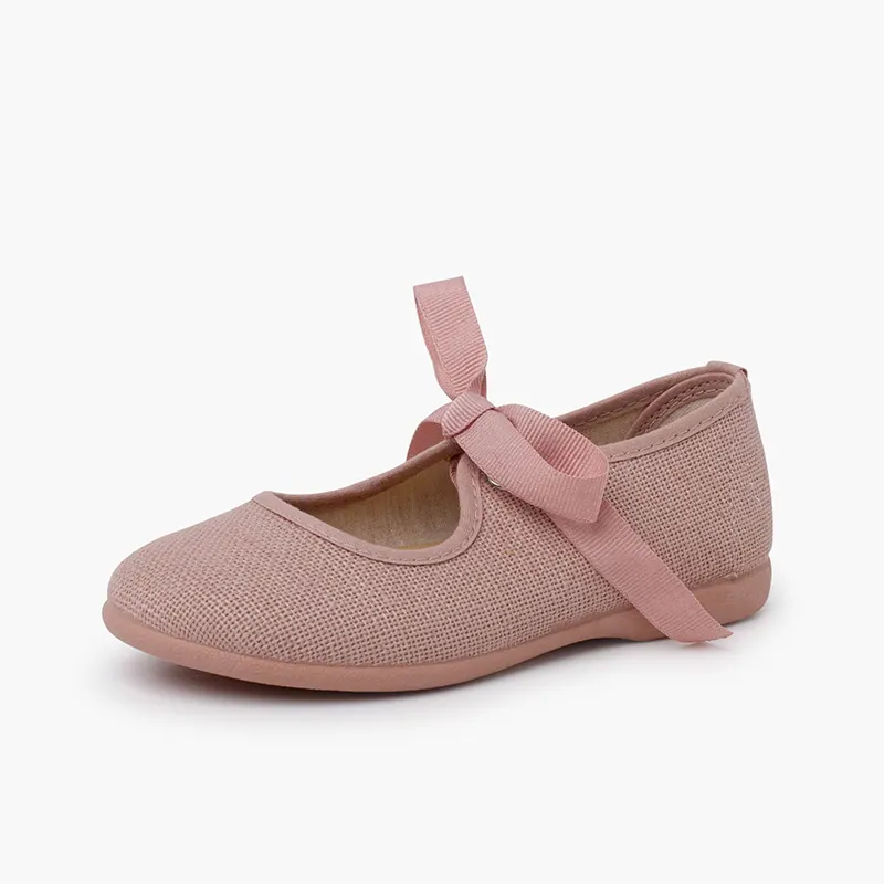 Ballerines en lin rose à nœud 3