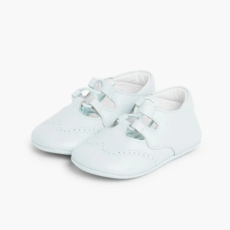 Chaussons bébé anglaises cuir bleu ciel 4