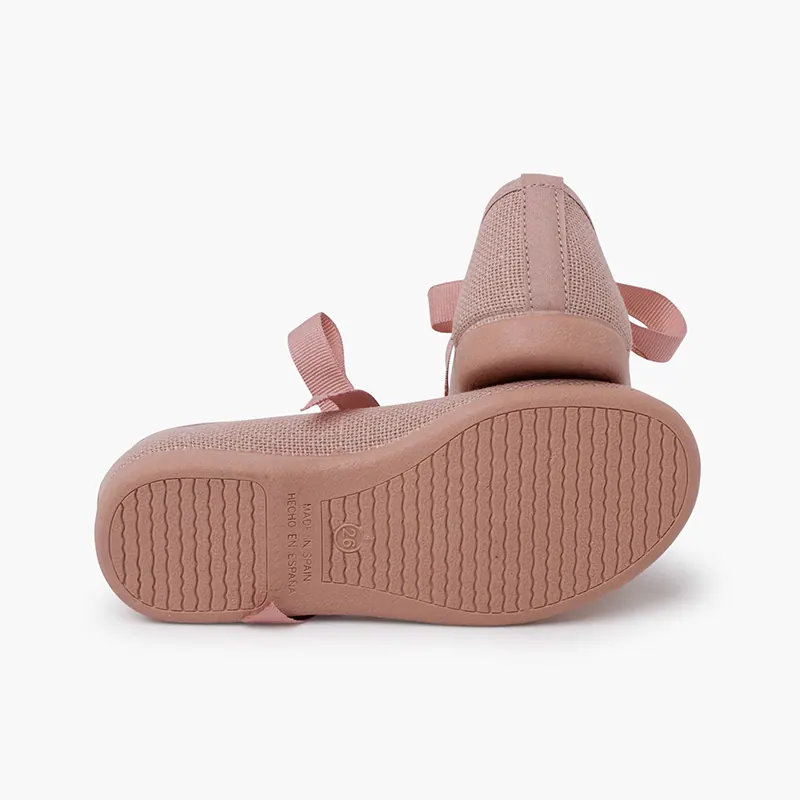 Ballerines en lin rose à nœud 4